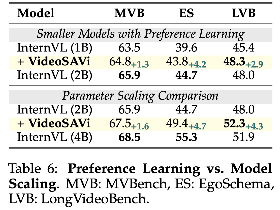 Parameter Efficiency Results (Table 6)